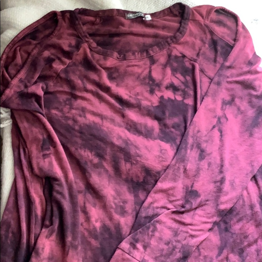 Tie-Dye Open Shoulder Top - Long Sleeve